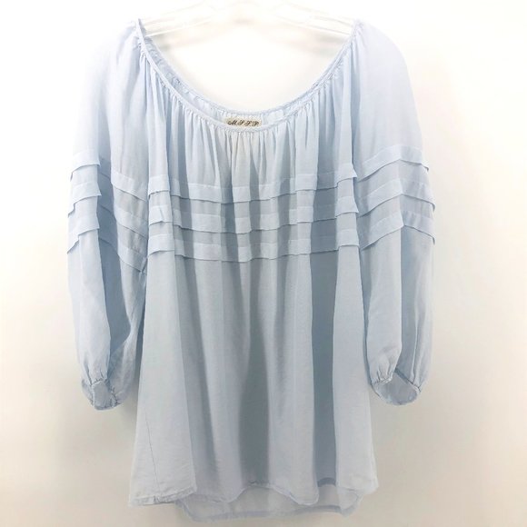 Max Studio Tops - MAX STUDIO Peasant Ruffle Long Sleeve Blouse Blue